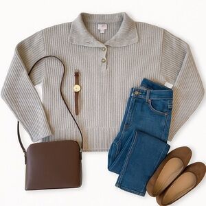 Isabel Maternity Cropped Wool Blend Collared Sweater Gray XXL in GUC